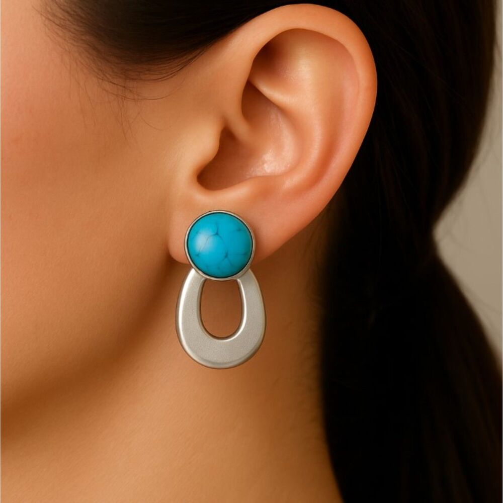 Vintage Mexican Sterling Turquoise Earrings Taxco Style Southwestern